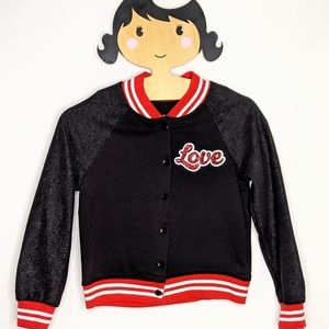 Justice baseball style jacket‎ black w/red trim sz8